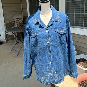 Woman’s denim jacket button down front by Alfred Dunner 20 W with rhinestones